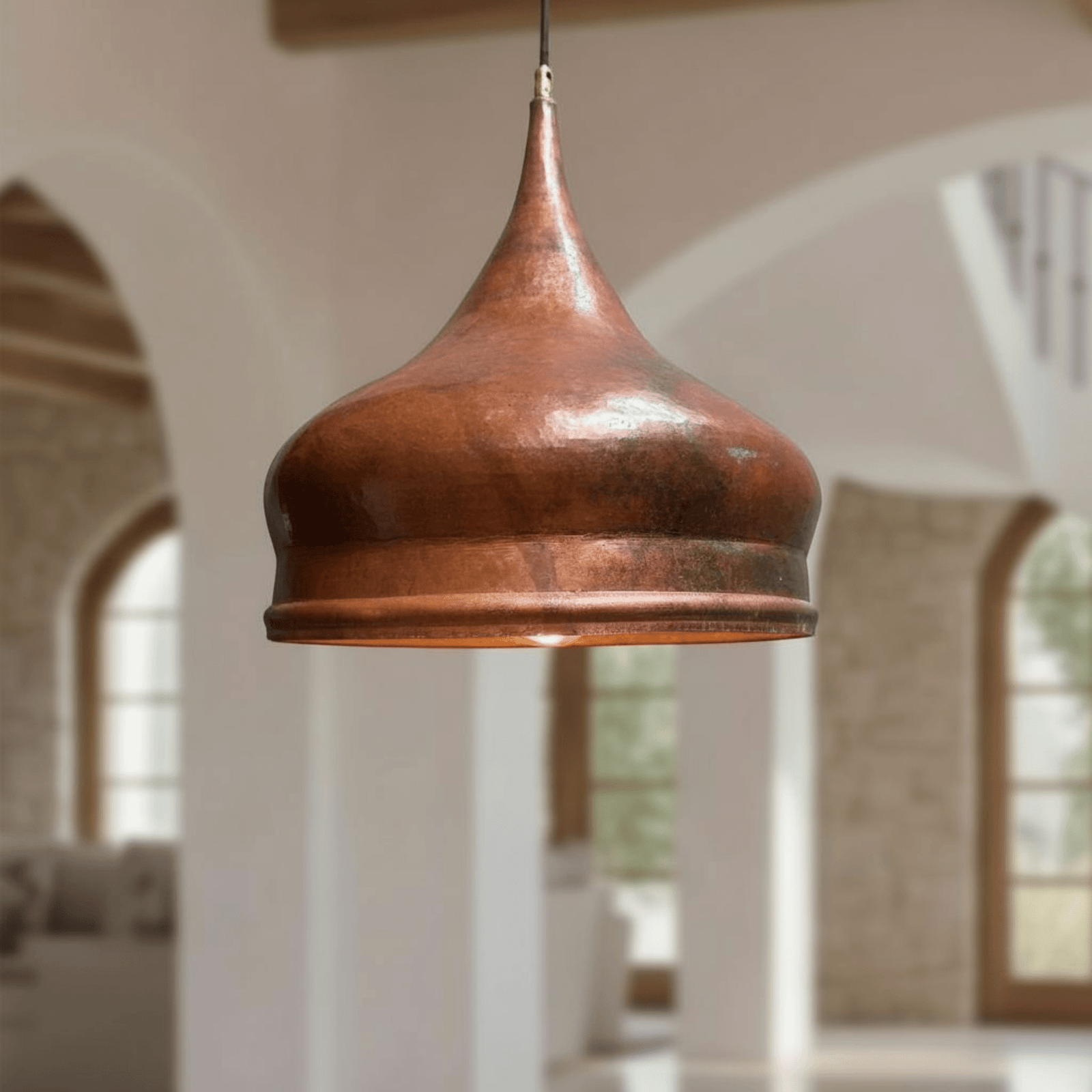 Copper Pendant Lights for Kitchen Islands Sizing Guide featuring Hammered Copper Onion Dome Pendant