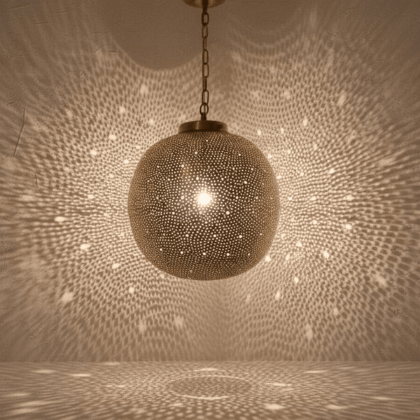 Pendant Light vs Chandelier Comparison featuring Brass Globe Pendant Light Pierced Shadow Lamp