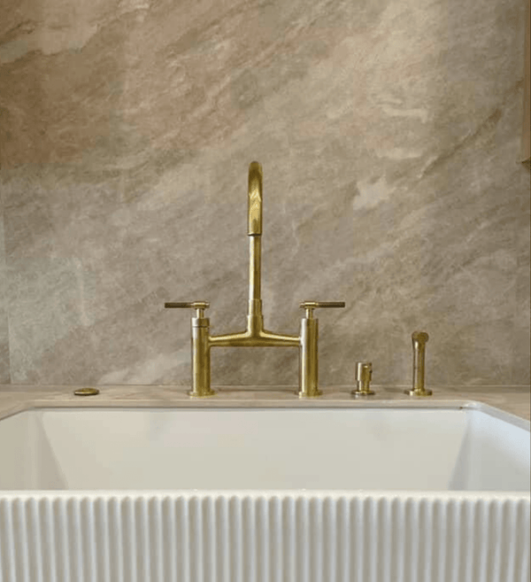 Mykonos brass bridge kitchen faucet set – Mediterranean-inspired design, front view