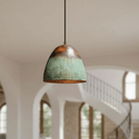 Verdigris Copper Bell Pendant – Green Patina Oxidized Ceiling Fixture - Brass For Homes - 