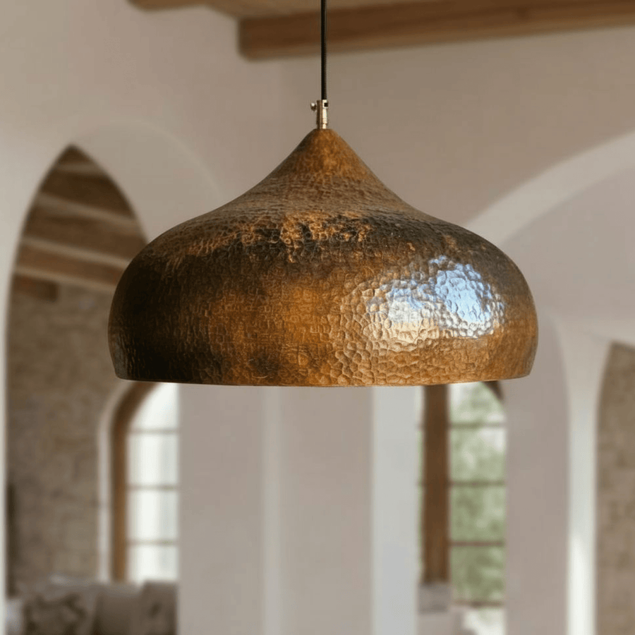 Aged Hammered Copper Pendant – Rustic Dome Light for Farmhouse Kitchens pendant light for kitchen islands, dining rooms, vanities, and warm artisan interiors - view 1