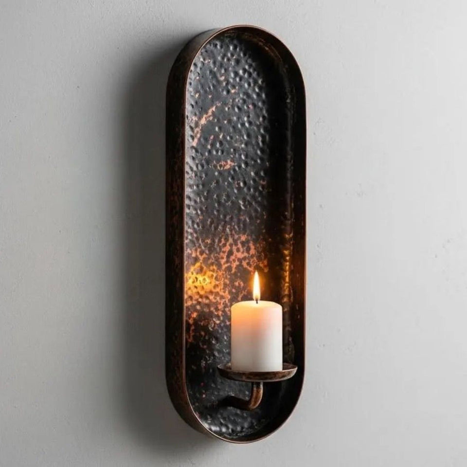 Aged Copper Wall Candle Holders Set of 2 – Moroccan Sconces Home Decor product photo