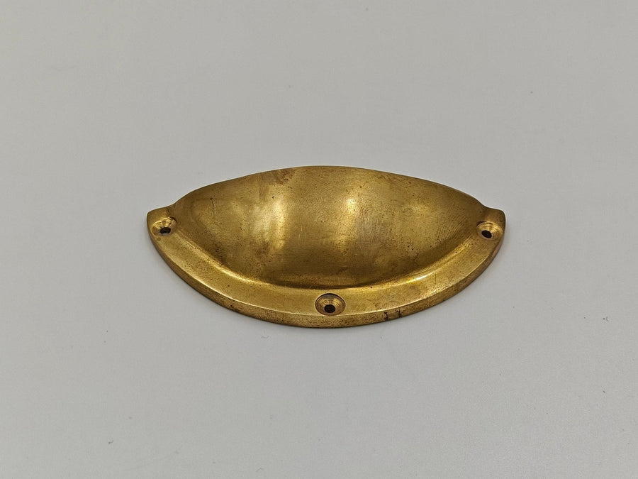 Unlacquered Brass Cup Pulls kitchen hardware for cabinets, drawers, sinks, drains, pot rails, and kitchen utility areas - view 1