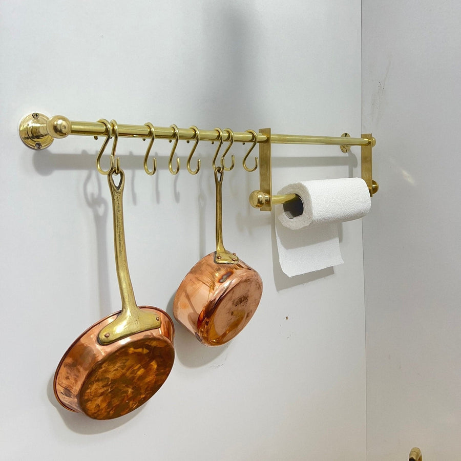 Unlacquered Brass Pot Rack With Tissue Holder kitchen hardware for cabinets, drawers, sinks, drains, pot rails, and kitchen utility areas - view 1