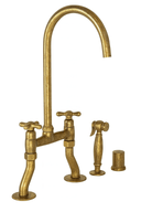 Antique Unlacquered Brass Bridge Kitchen Faucet with Side Sprayer kitchen faucet for kitchen sinks, prep sinks, bridge faucet layouts, and farmhouse kitchens - view 3