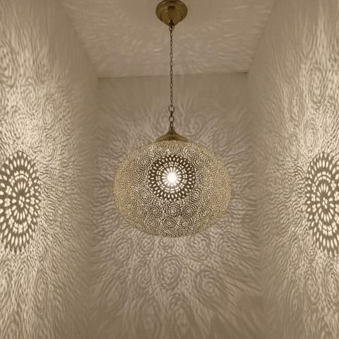 Brass Pendant Light – Boho Hanging Lamp with Intricate Shadow Patterns pendant light for kitchen islands, dining rooms, vanities, and warm artisan interiors - view 1