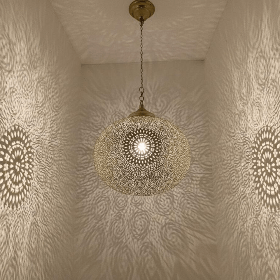 Brass Pendant Light – Boho Hanging Lamp with Intricate Shadow Patterns pendant light for kitchen islands, dining rooms, vanities, and warm artisan interiors - view 1