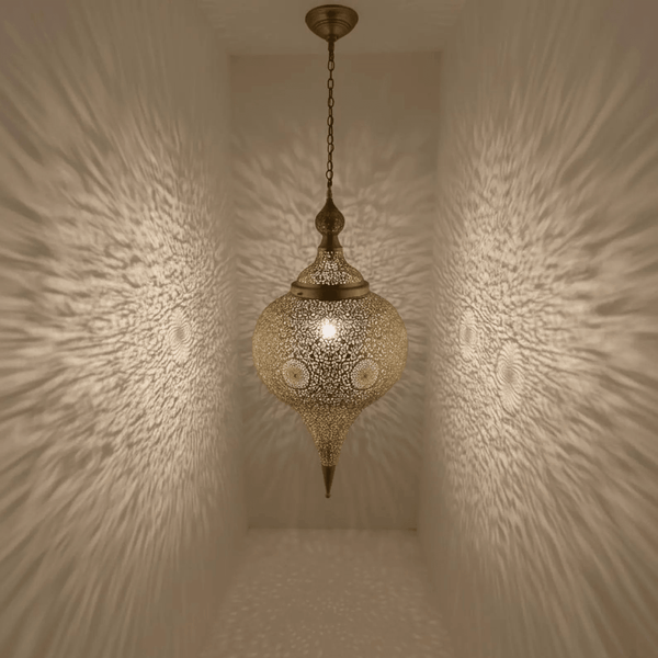 Brass Teardrop Pendant Light – Tall Boho Ceiling Fixture for Living Spaces - Brass For Homes - 