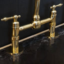 Unlacquered brass bridge faucet lever handles – close-up of handle