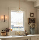 Unlacquered brass Victorian bridge kitchen faucet – ornate design, front view