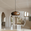 Hammered oxidized copper pendant installed as kitchen island light – Brass For Homes