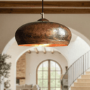 Oxidized hammered copper dome pendant light, front view – Brass For Homes