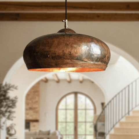 Oxidized hammered copper dome pendant light, front view – Brass For Homes