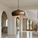 Hammered copper dome pendant showing oxidized dark patina finish – Brass For Homes