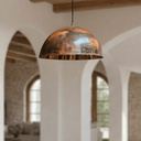 Hammered oxidized copper pendant light dome shape – vintage farmhouse style – Brass For Homes
