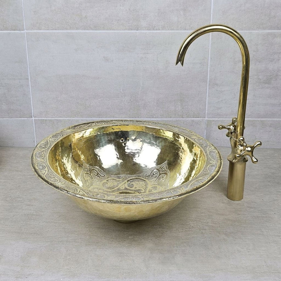 Engraved Brass Bathroom Sink – Round Undermount Basin sink for kitchens, bars, powder rooms, vanities, and statement wash areas - view 1