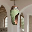 Green Patina Copper Pendant – Oval Cutout Ceiling Light for Rustic Decor - Brass For Homes - 