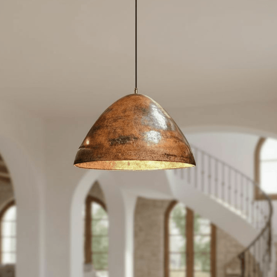 Hammered copper dome pendant for kitchen island — solid copper ceiling light — Brass For Homes