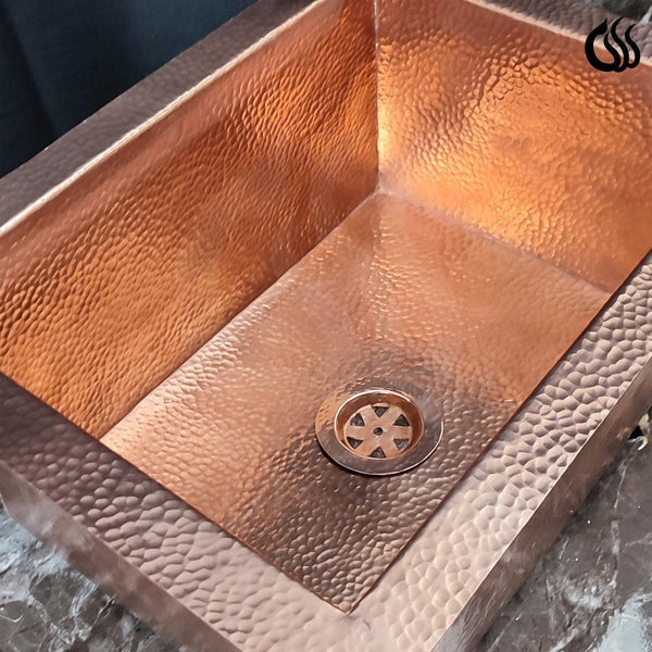 Hammered copper undermount kitchen sink – handcrafted, front view