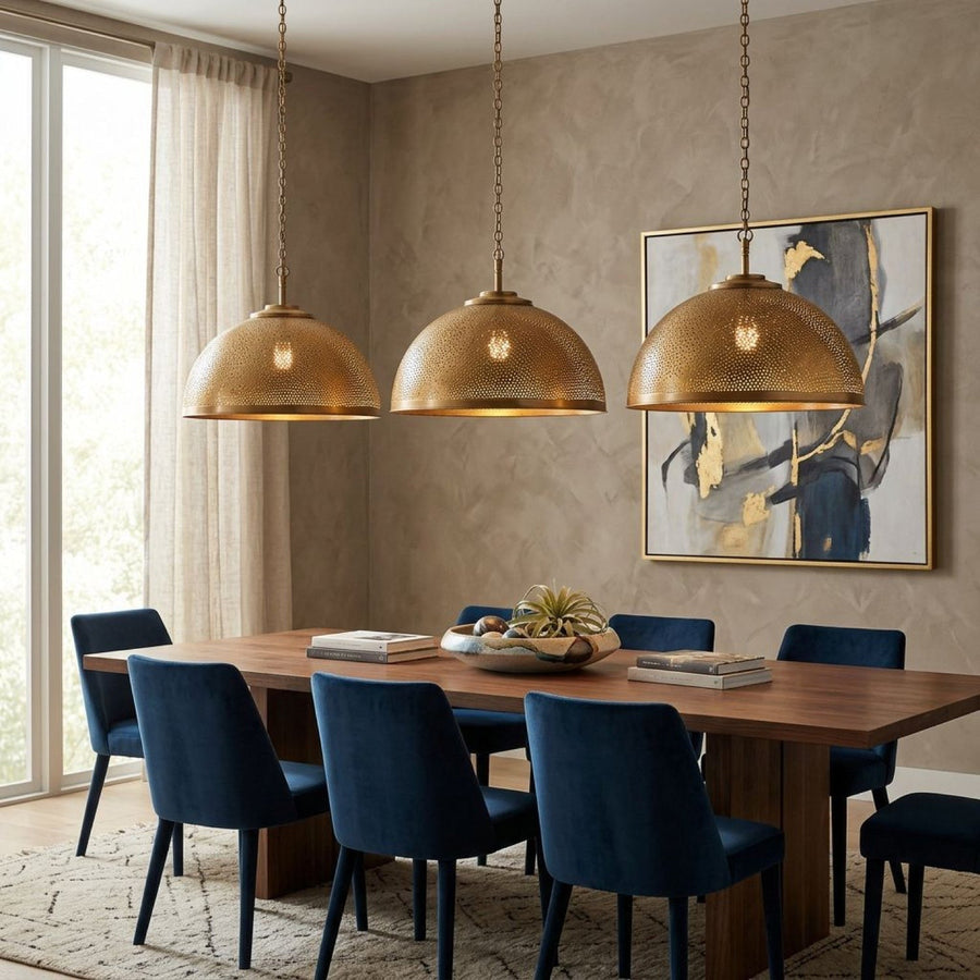 Handcrafted Brass Dome Pendant Light – Moroccan Engraved Ceiling Lamp pendant light for kitchen islands, dining rooms, vanities, and warm artisan interiors - view 1