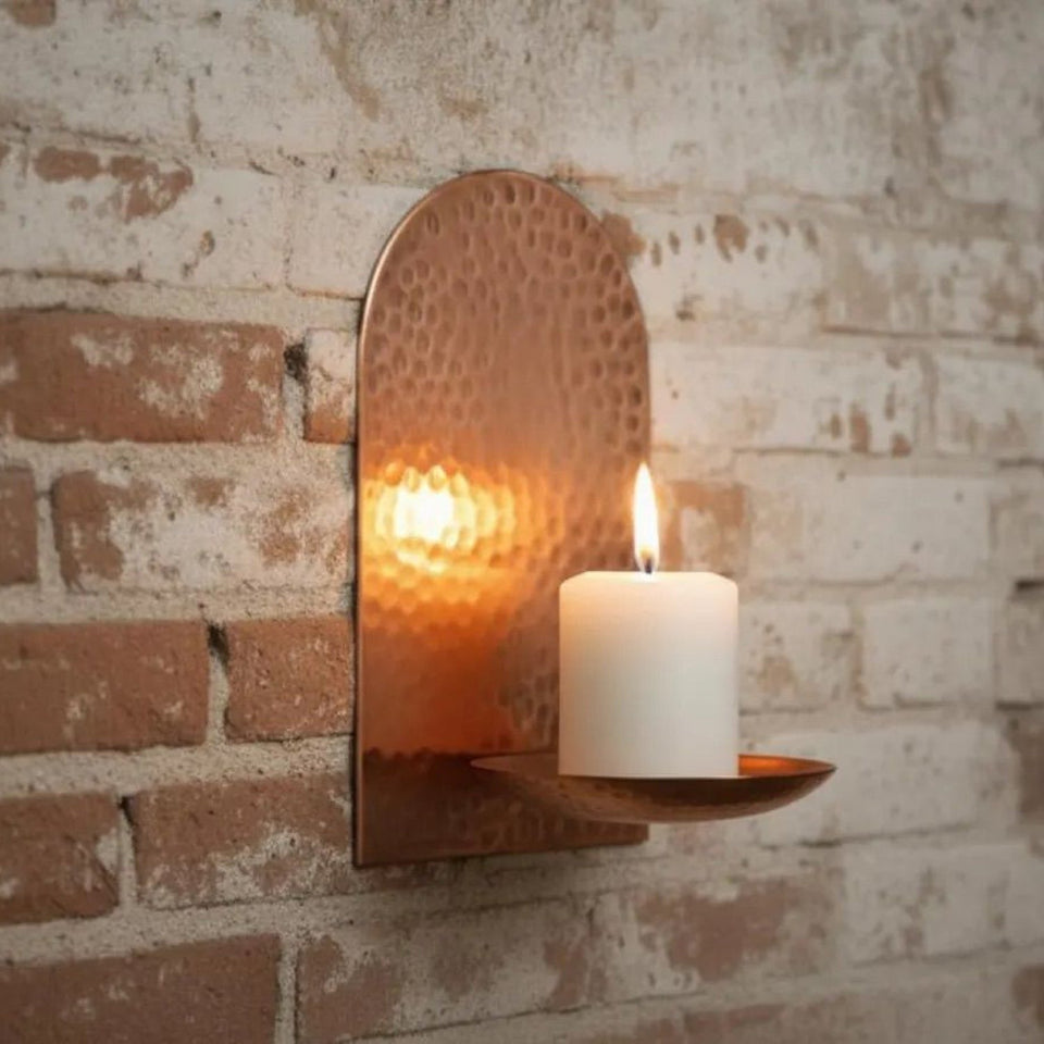 Handcrafted Copper Wall Candle Sconce – Moroccan Hammered Holder Home Decor product photo