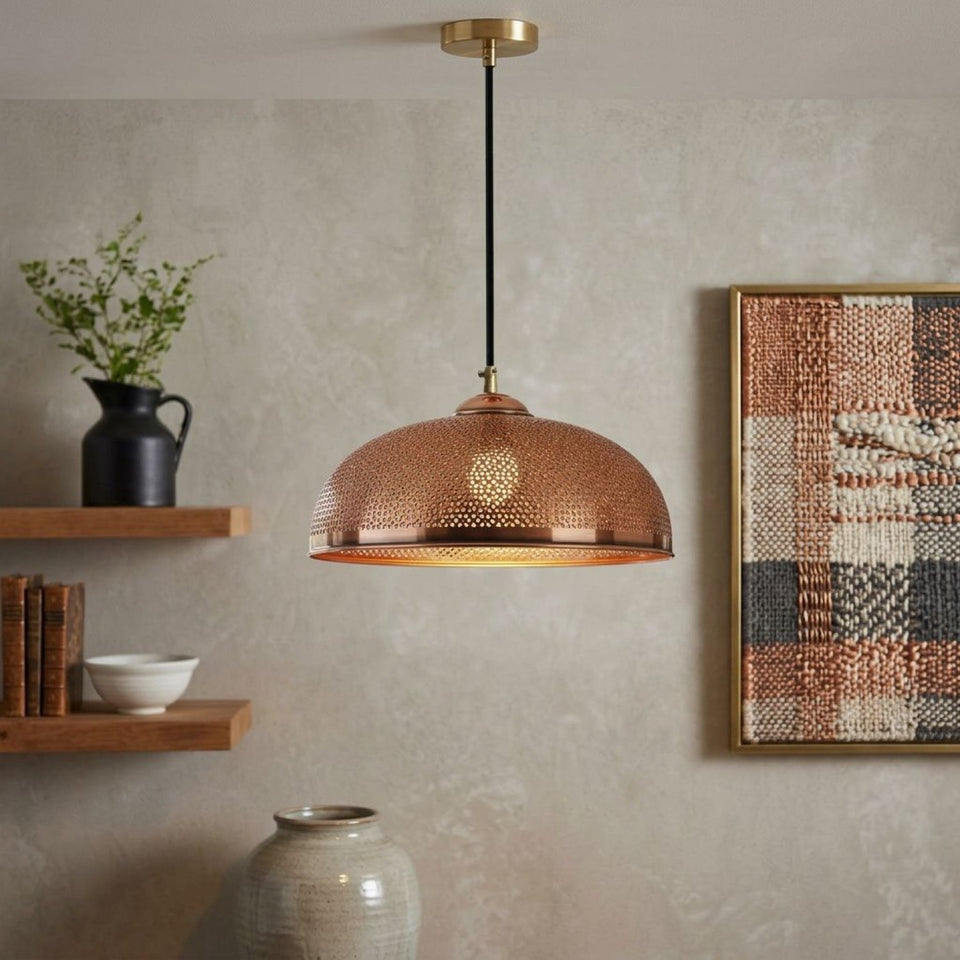 Handcrafted Hammered Copper Dome Pendant Light – Moroccan Ceiling Lamp pendant light for kitchen islands, dining rooms, vanities, and warm artisan interiors - view 1