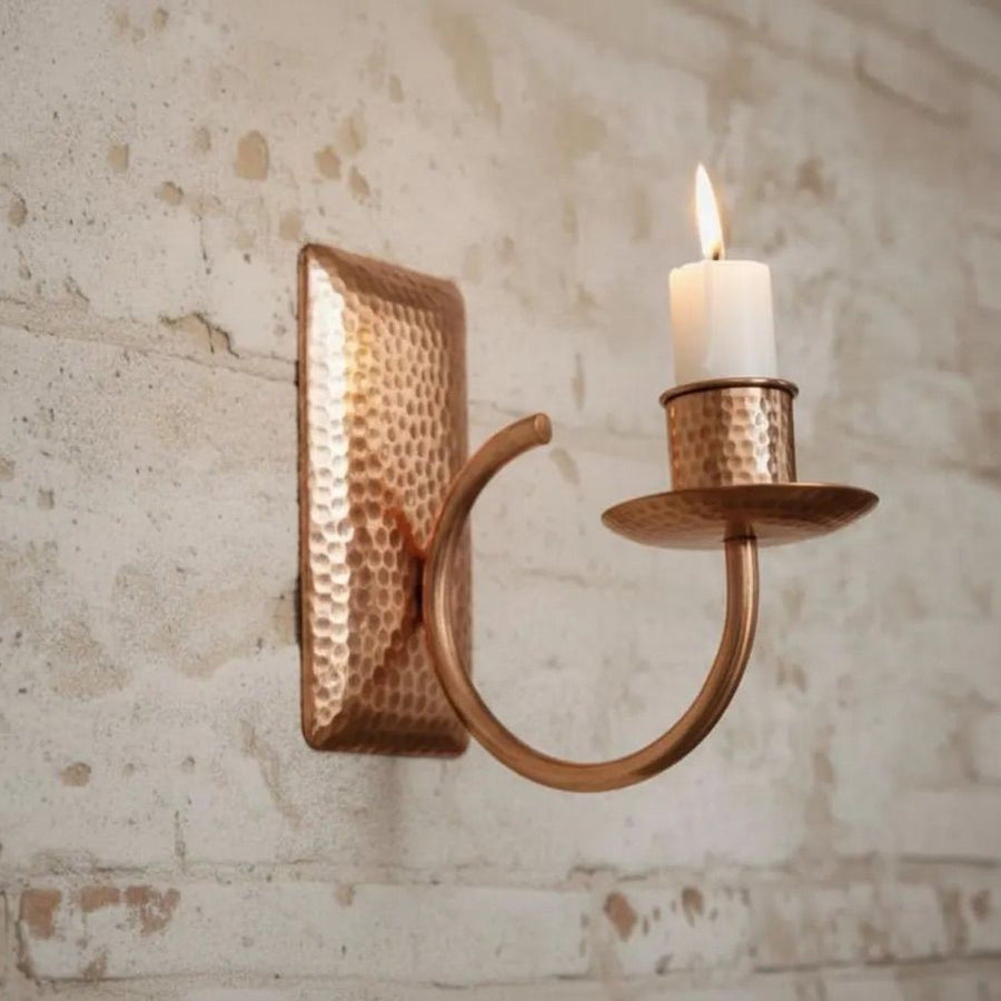 Handcrafted Rustic Copper Candle Sconce – Moroccan Boho Wall Decor pendant light for kitchen islands, dining rooms, vanities, and warm artisan interiors - view 1