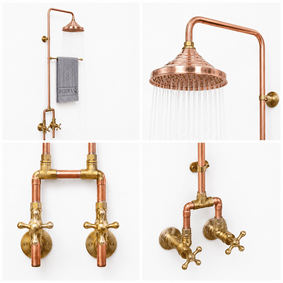 Luxury Copper Outdoor Shower with Rainfall Head – Solid Brass & Copper System shower system for primary bathrooms, guest bathrooms, walk-in showers, and classic bath renovations - view 1