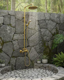 Outdoor Gold Rain Shower – Solid Brass Wall Mounted System shower system for primary bathrooms, guest bathrooms, walk-in showers, and classic bath renovations - view 2