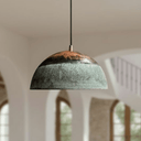 Deep Verdigris Copper Dome Pendant – Farmhouse Ceiling Fixture – Brass For Homes