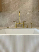Mykonos brass bridge faucet set – side view showing coordinated design
