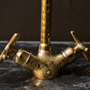 Unlacquered brass gooseneck faucet – close-up of spout and handle