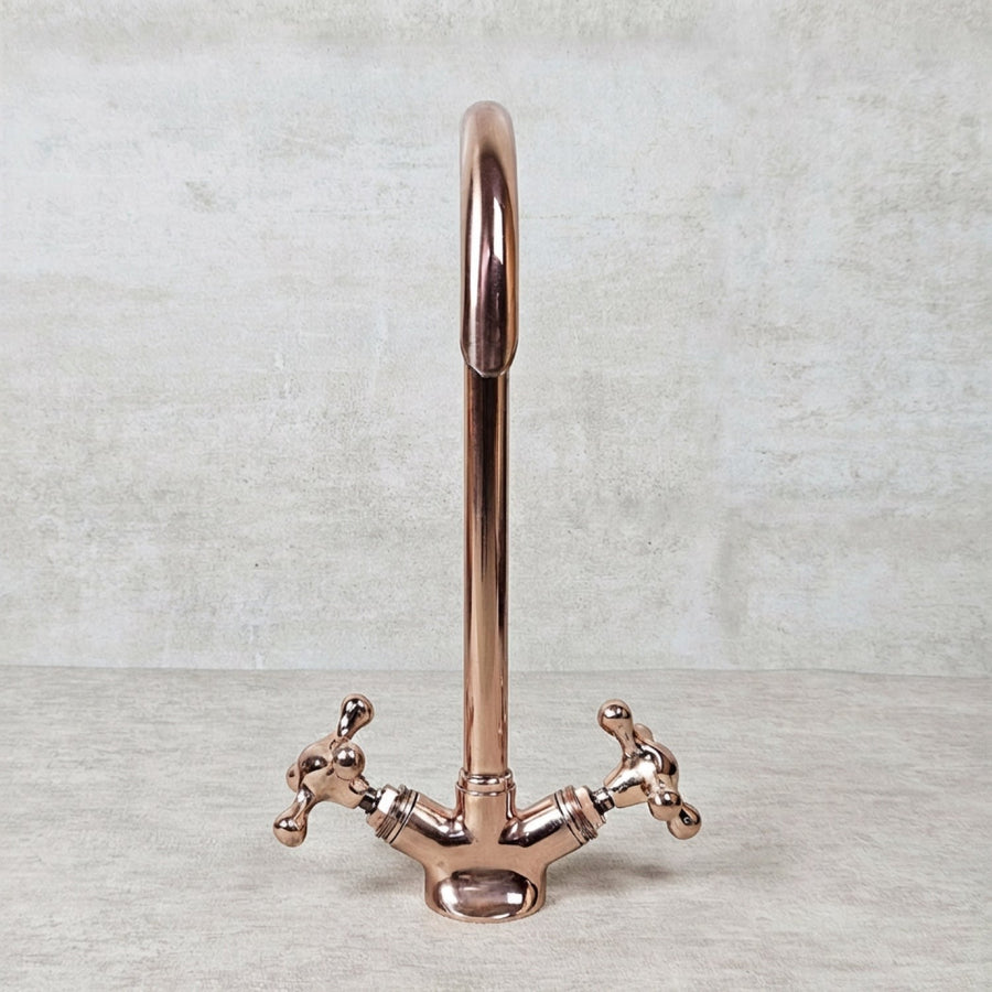 Solid Brass Copper Gooseneck Vessel Sink Bathroom Faucet bathroom faucet for bathroom vanities, powder rooms, basin sinks, and vintage-inspired wash spaces - view 1
