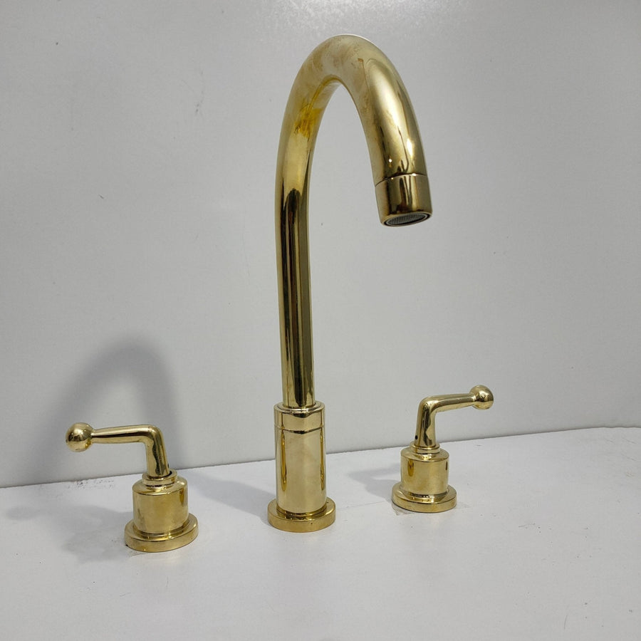 Solid Brass Three Holes Faucet with Lever Handle kitchen faucet for kitchen sinks, prep sinks, bridge faucet layouts, and farmhouse kitchens - view 1