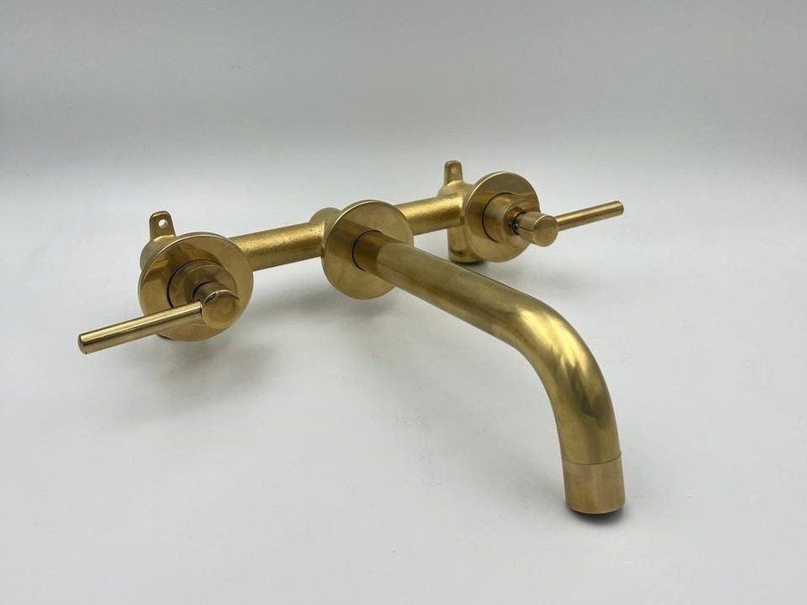 Unlacquered Brass Bathroom Faucet wall mount faucet for wall-mounted sink layouts, bathrooms, kitchens, and compact wash spaces - view 1