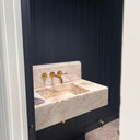 Unlacquered Brass Bathroom Faucet with Lever Handles wall mount faucet for wall-mounted sink layouts, bathrooms, kitchens, and compact wash spaces - view 2