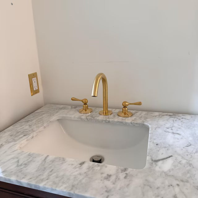Unlacquered Brass Bathroom Faucet: Widespread 3-Hole Sink Fixture Bathroom Faucets product photo