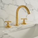 Unlacquered Brass Bathroom Faucet: Widespread 3-Hole Sink Fixture Bathroom Faucets detail view 5