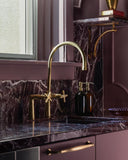 Unlacquered brass bridge kitchen faucet polished finish – front view