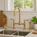 Unlacquered Brass Bridge Kitchen Faucet Set with Sprayer kitchen faucet for kitchen sinks, prep sinks, bridge faucet layouts, and farmhouse kitchens - view 4