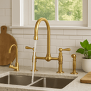 Unlacquered Brass Bridge Kitchen Faucet Set with Sprayer kitchen faucet for kitchen sinks, prep sinks, bridge faucet layouts, and farmhouse kitchens - view 5