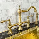 Unlacquered brass 3-leg column spout faucet – side view showing column design