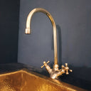 Unlacquered brass gooseneck faucet – installed on bathroom vanity