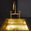 Unlacquered Brass Kitchen Bridge Faucet With Sprayer & Cross Handles - Brass For Homes - kitchen - faucets