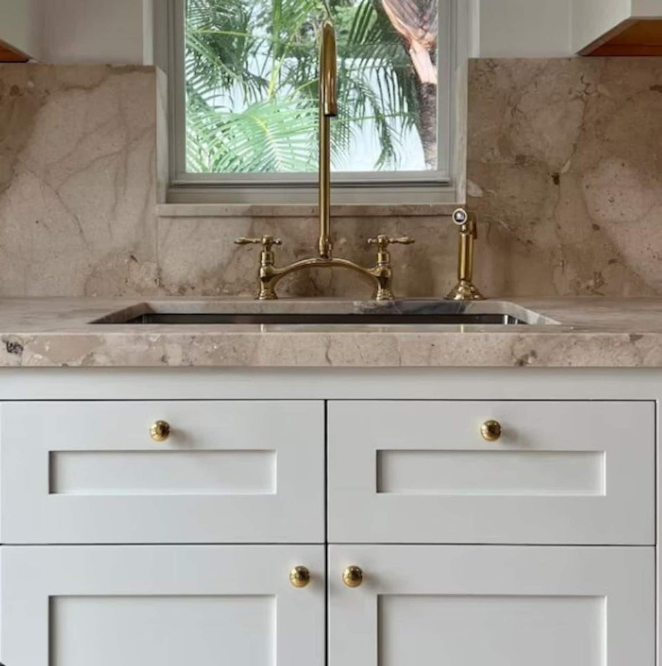 Unlacquered Brass Kitchen Faucet - Bridge V Kitchen Faucets product photo