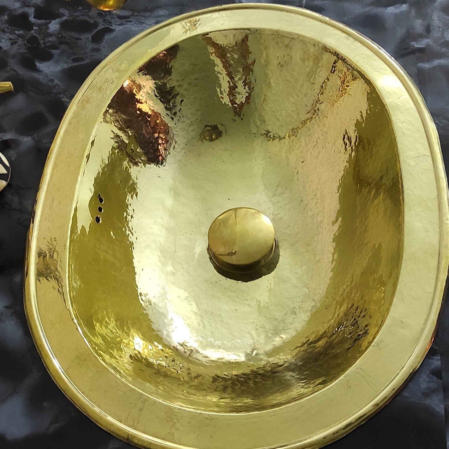 Unlacquered Brass Oval Sink 18" home decor accent for entryways, bathrooms, kitchens, shelves, and warm artisan interiors - view 1