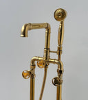 Unlacquered Brass Tub filler Faucet With Wheel Handle home decor accent for entryways, bathrooms, kitchens, shelves, and warm artisan interiors - view 2