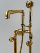 Unlacquered Brass Tub filler Faucet With Wheel Handle home decor accent for entryways, bathrooms, kitchens, shelves, and warm artisan interiors - view 3