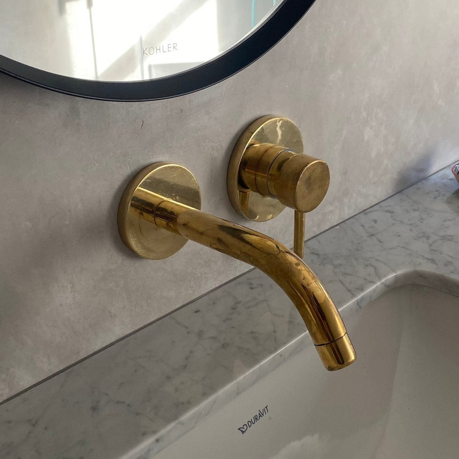 Unlacquered Brass Wall Mounted Faucet home decor accent for entryways, bathrooms, kitchens, shelves, and warm artisan interiors